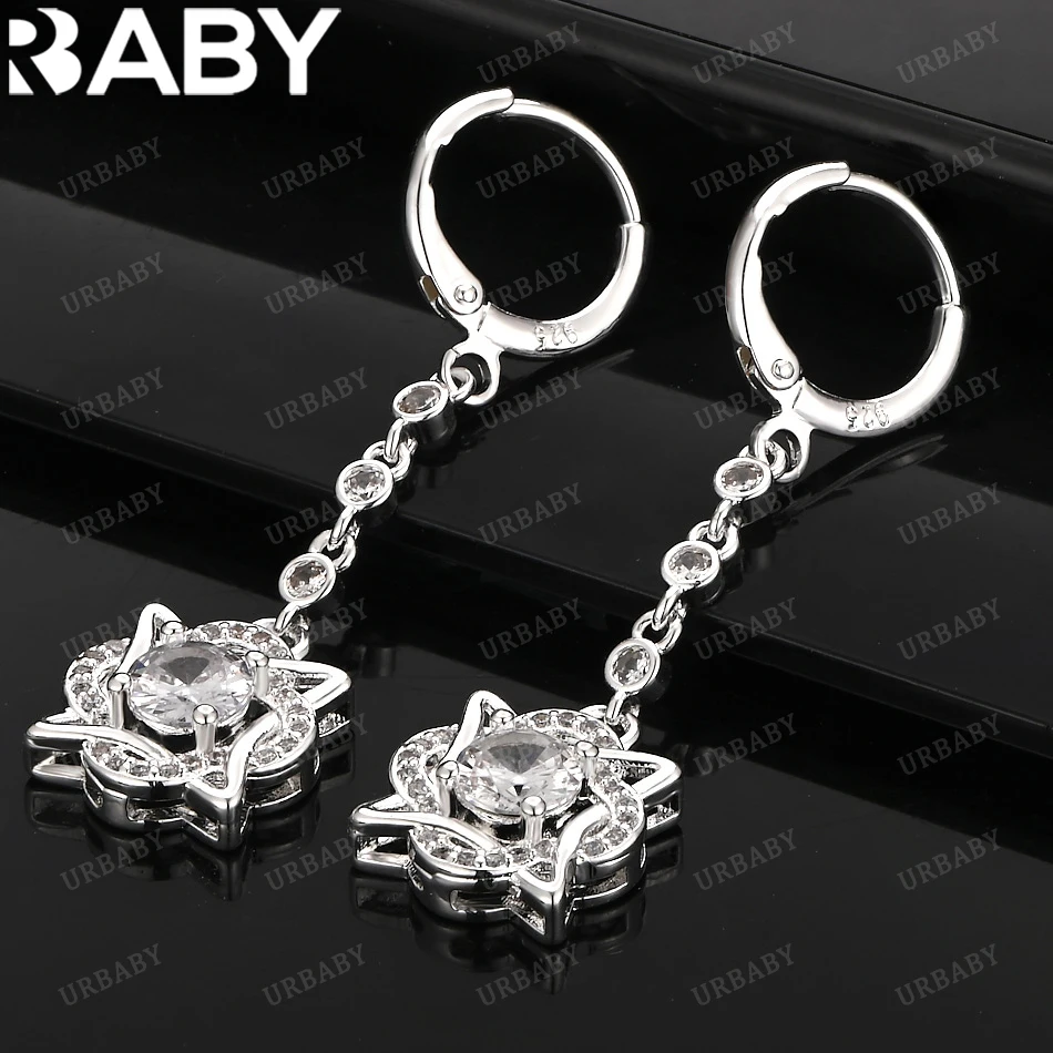 

URBABY 925 Sterling Silver Earrings Zirconia Long Flower Drop Earrings For Women Jewelry Fashion Party and Daily Wear