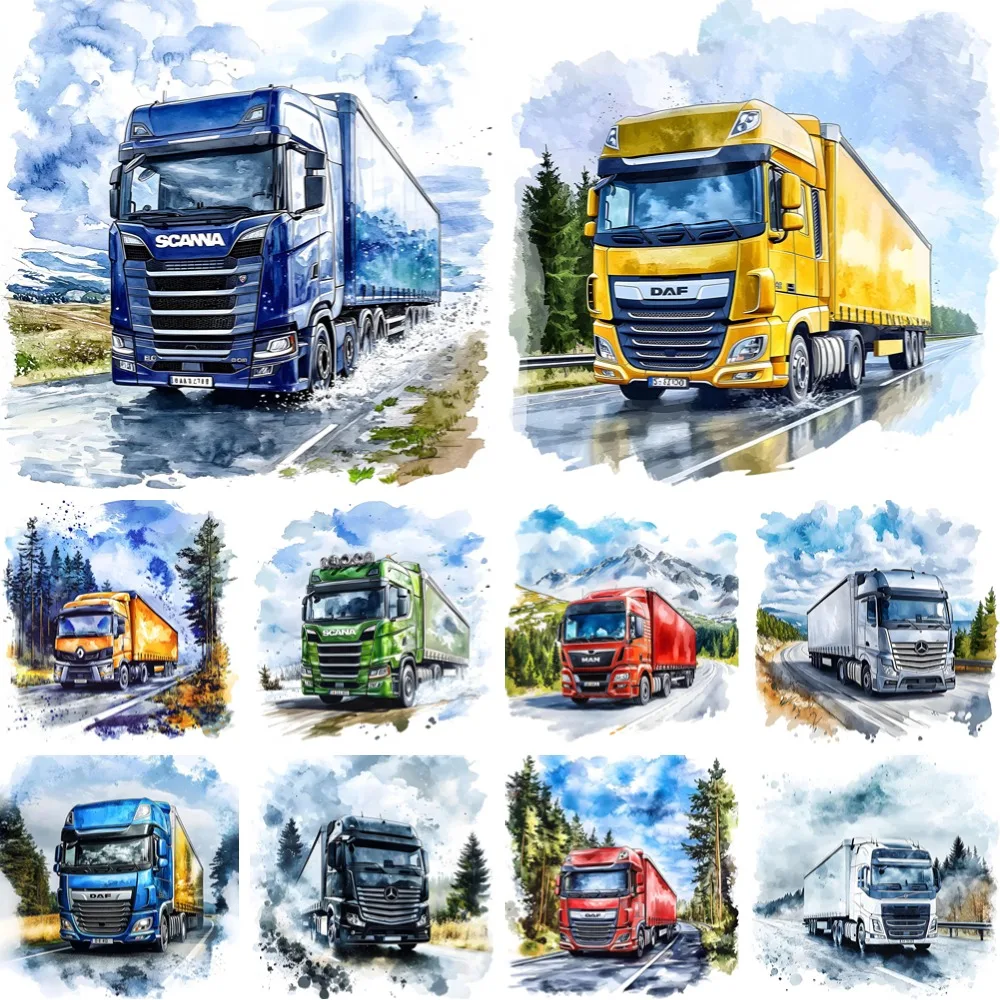 

Diamond Painting 5D DIY Watercolor Euro Trucks Diamond Embroidered Mosaic Freight Transport Lorry Cross Stitch Kit Home Decor
