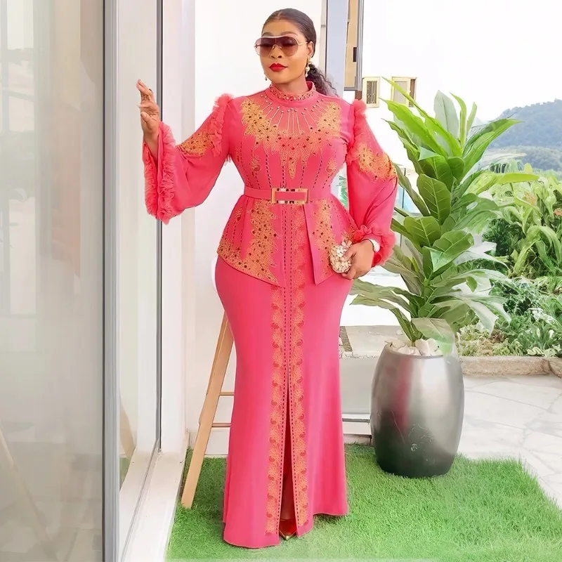 

Plus Size African Dresses Women Africa Dashiki Ankara Turkey Long Sleeves Dress Clothe Gown Elegant Muslim Wedding Party Outfit