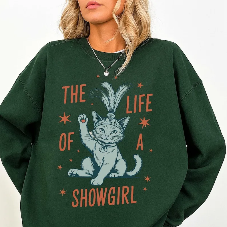 

Толстовка Cat Showgirl Cat Lover Crewneck Осенний уютный подарок для Besties Pumpkin Spice Cat Mom Gifts Girl Cotton New in Tops & Tees