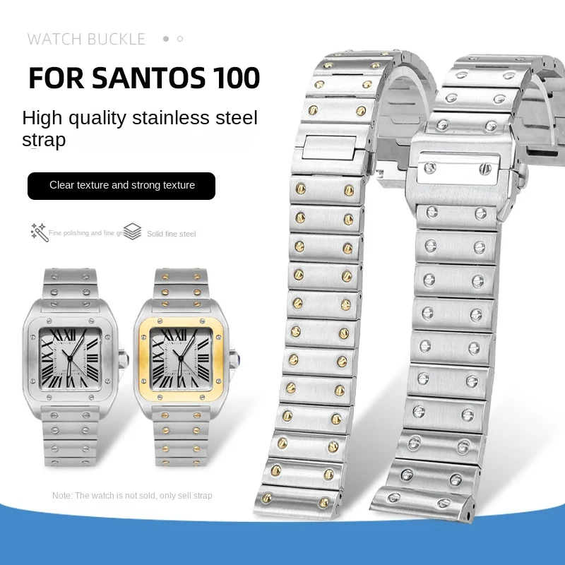 20 23mm Watch band For Cartier Santos 100 Calebo men women Watch Strap Solid Stainless Steel Wristband bracelet Accessories