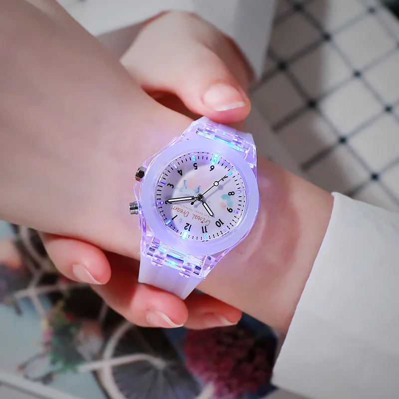 Cute Kids Watch Colorful Luminous Children Quartz Wristwatch Soft Silicone Strap Casual Fashion Watches for Girls Boys Student
