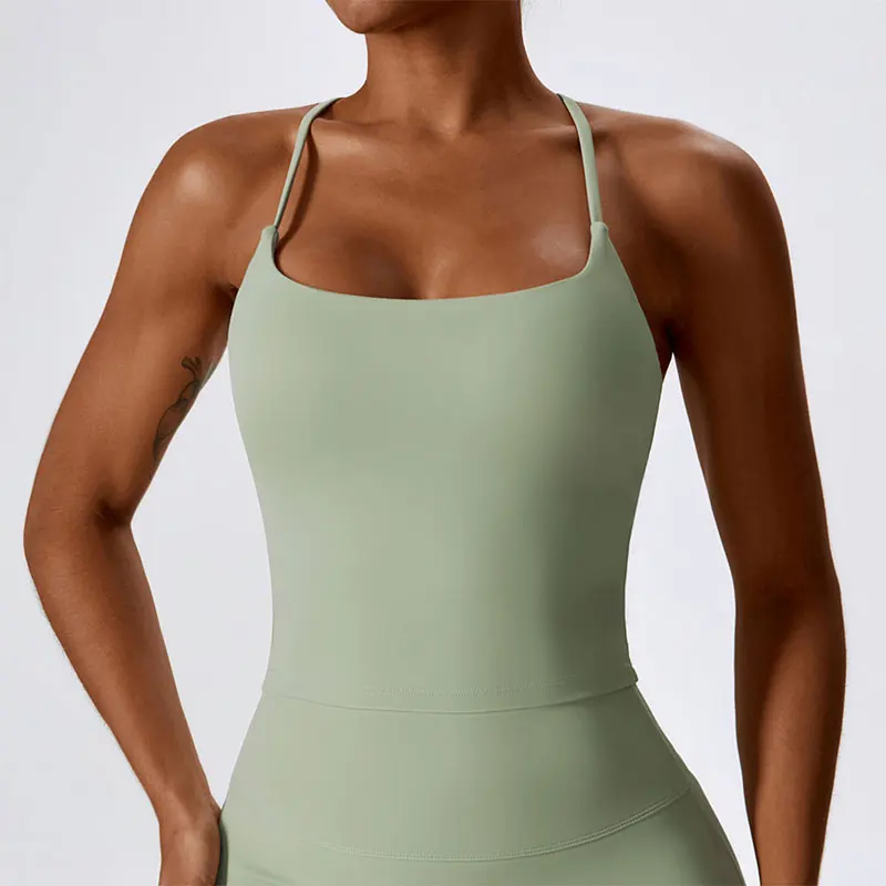 Cor sólida apertado Fitting Fitness Bra para as Mulheres, Sexy Yoga Vest, Gym Sports Top, Empurre beleza de volta com peito, Regata feminina