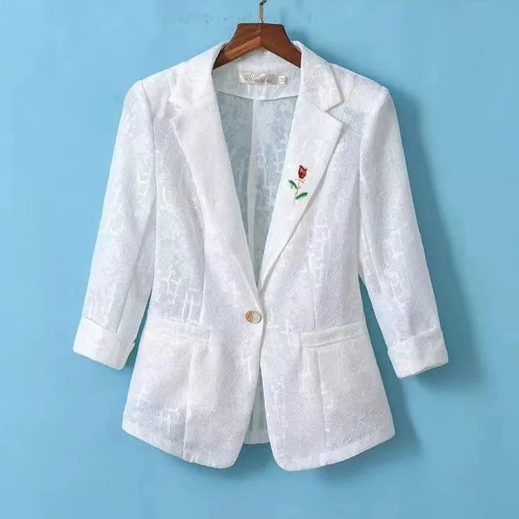 

New Lace Suit Coat Spring Summer Sun Protection Suit Top 2025 Fashion Temperament Women Blazer Korean Women's Jacket Small Suit