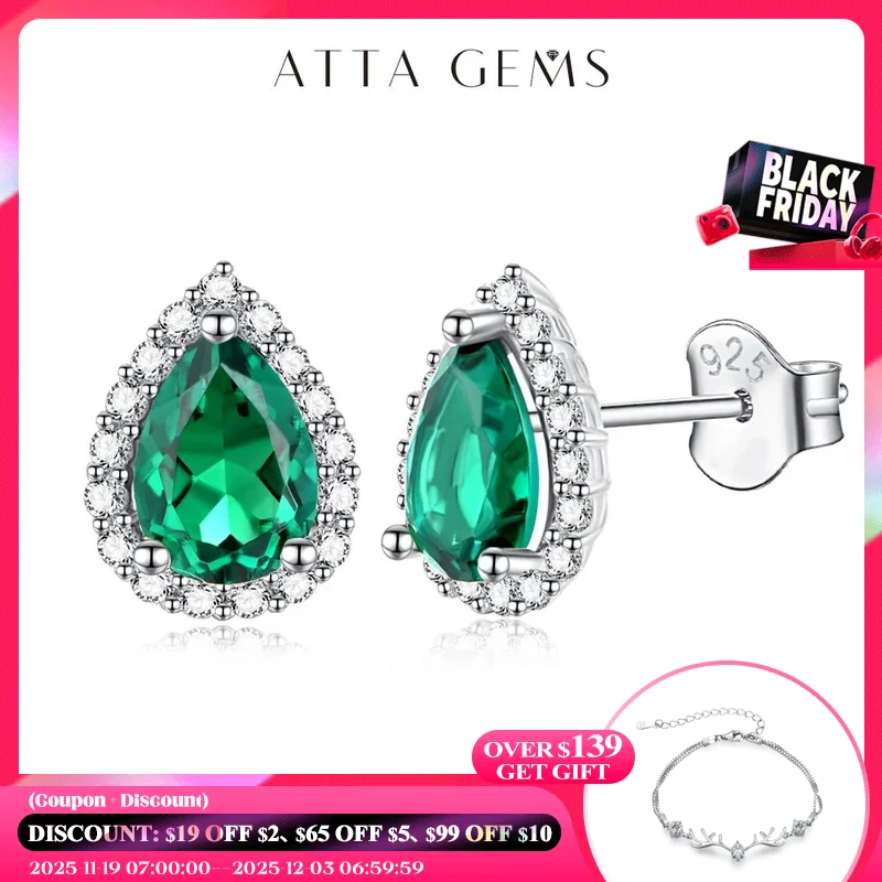 

ATTAGEMS Vintage 100% 925 Sterling Silver Emerald Emerald Gemstone Earrings Ear Studs Fine Jewelry