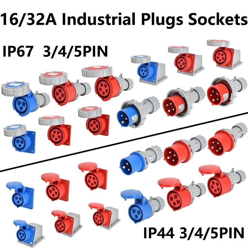 

IP44 IP67 16/32A 3P/4P/5Pin Industrial Plug and Socket Electrical Connector Wall Mounted Socket Male&Female Plug