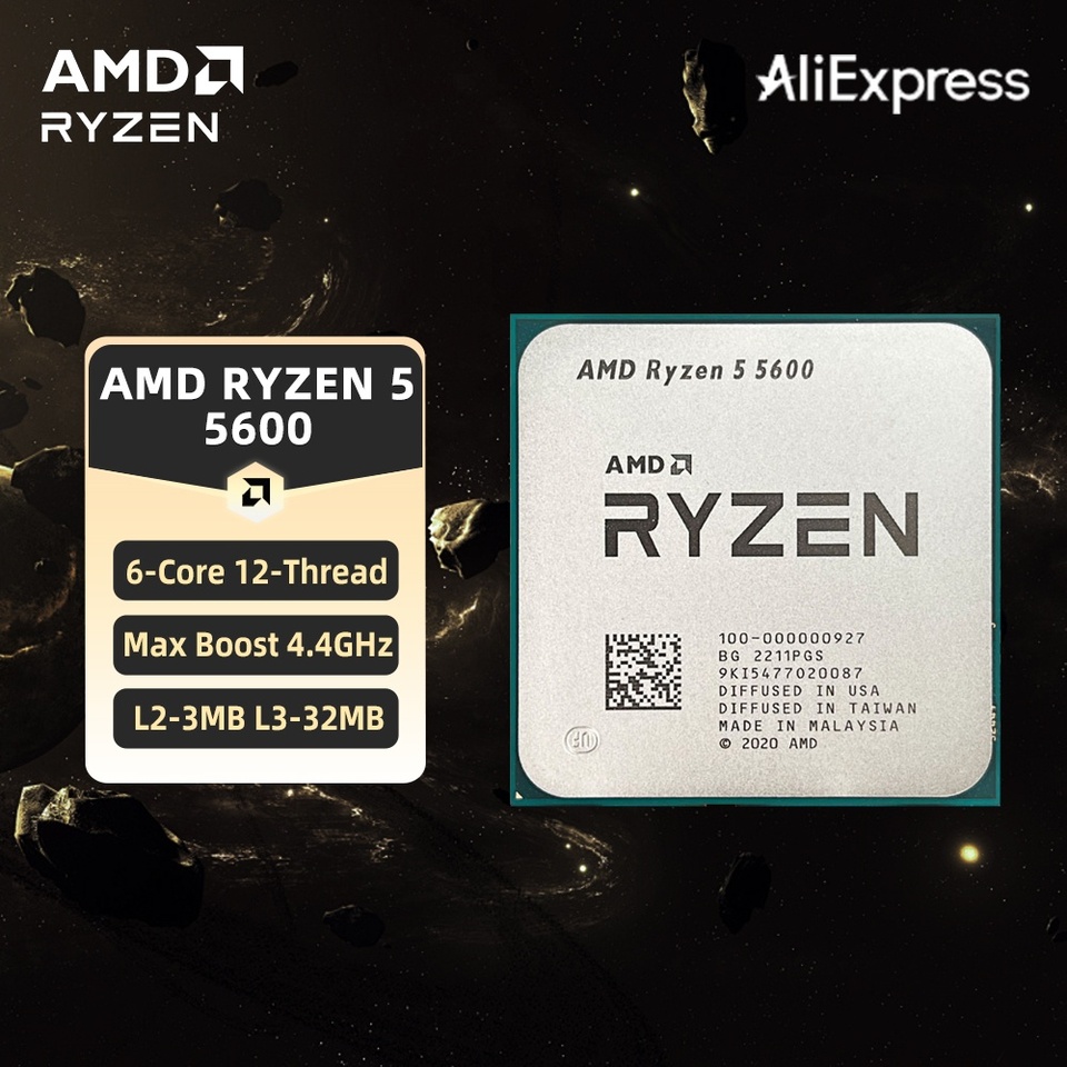  AMD Ryzen 5 5600 CPU AMD R5 5600 Processor 4.4GHz 6-Core 12-Thread 32MB Cache Socket AM4 Desktop PC Gaming CPU 