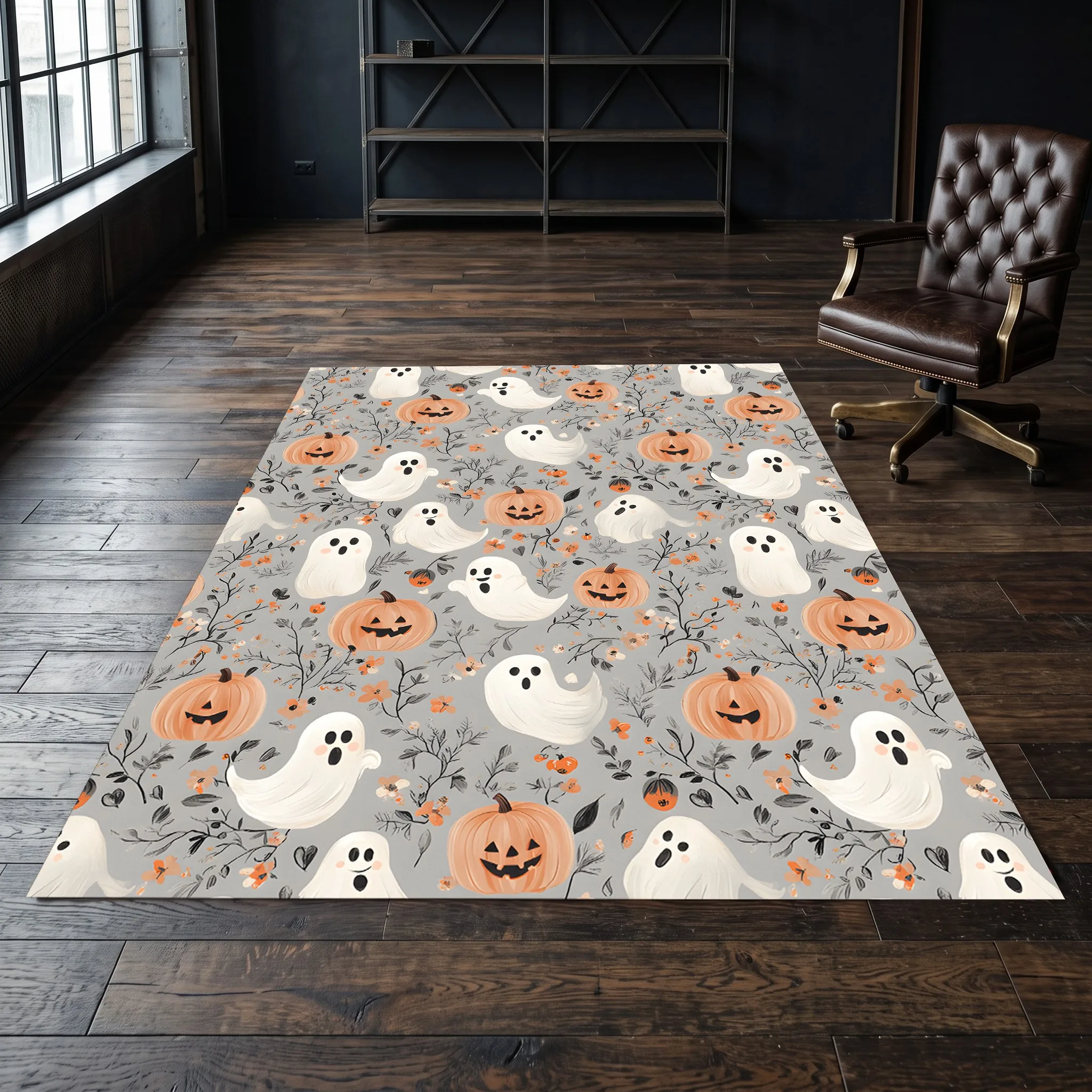 Velvet Rug Ghost Pumpkin All over Cute Cartoon Style for Bedroom Living Room Halloween Party Decor