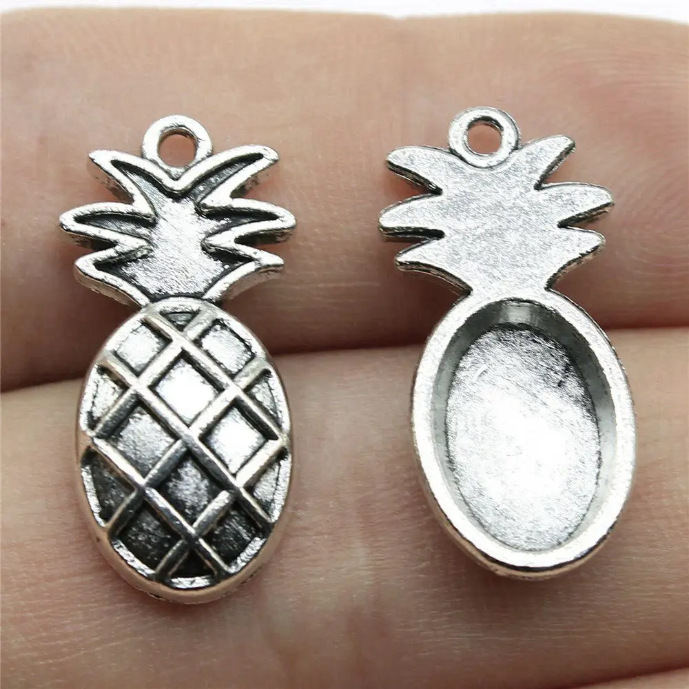 10pcs/lot 24x12mm Pineapple Charms For Jewelry Making Antique Silver Color 0.94x0.47inch