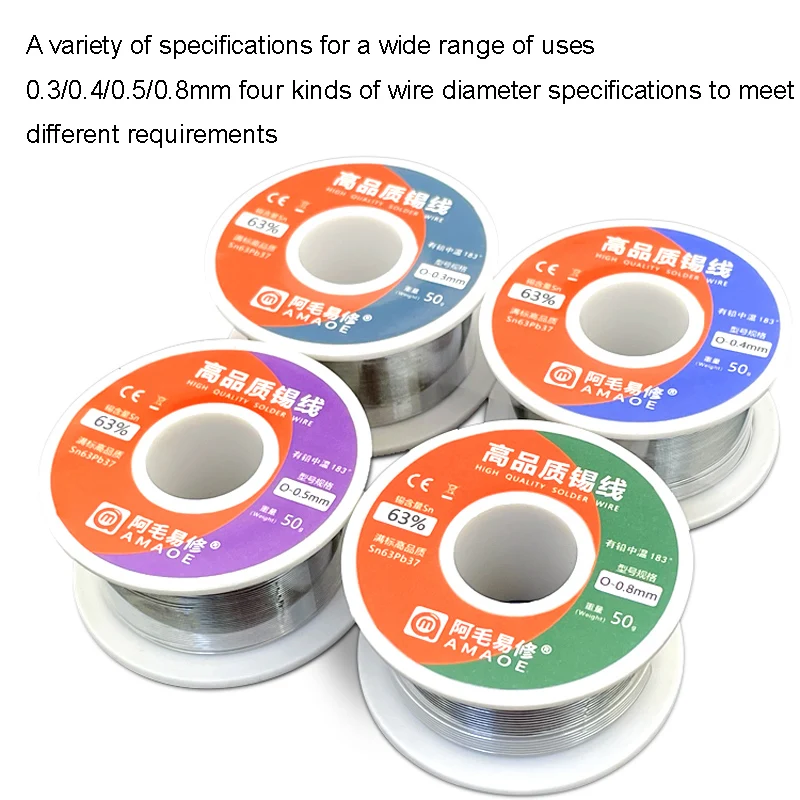 

Amaoe 0.3MM 0.4MM 0.5MM 0.8MM Leaded Solder Wire High-Quality Welding Wire Rosin Core Solder for Phone Repair