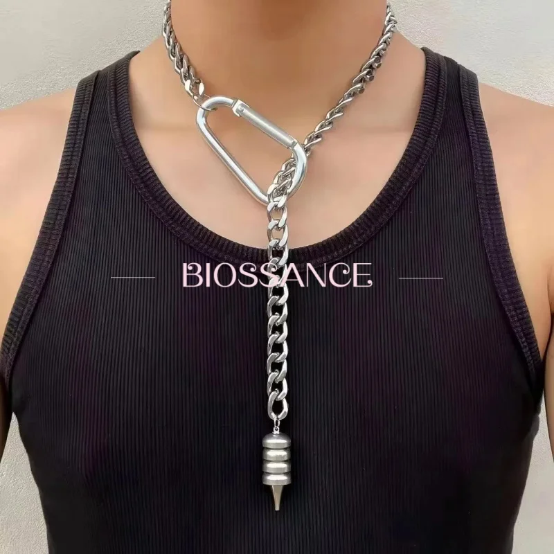 Heart O-ring slip chain for women punk rock necklace stainless steel Cuban long necklace jewelry adjustable neck chain