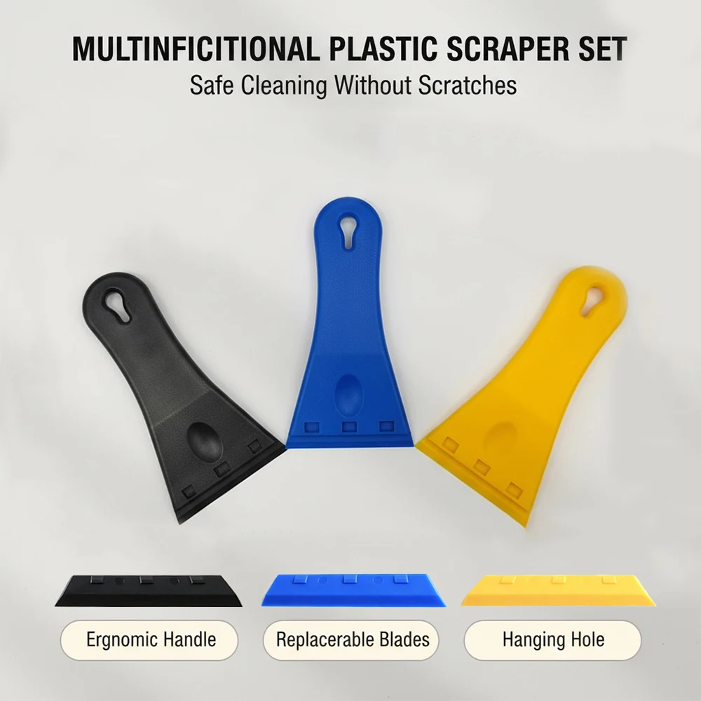 Scratch Free Plastic Scraper Replaceable Blade Glue Sticker Remover Car Window Vinyl Wrap Tinting Install Tool