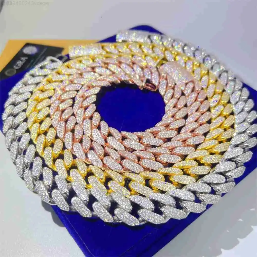

Top Quality 18mm Iced 3 Rows Moissanite Pass Diamond Tester with Gra Certificate Hip Hop Silver Maimi Vvs Moissanite Cuban Chain