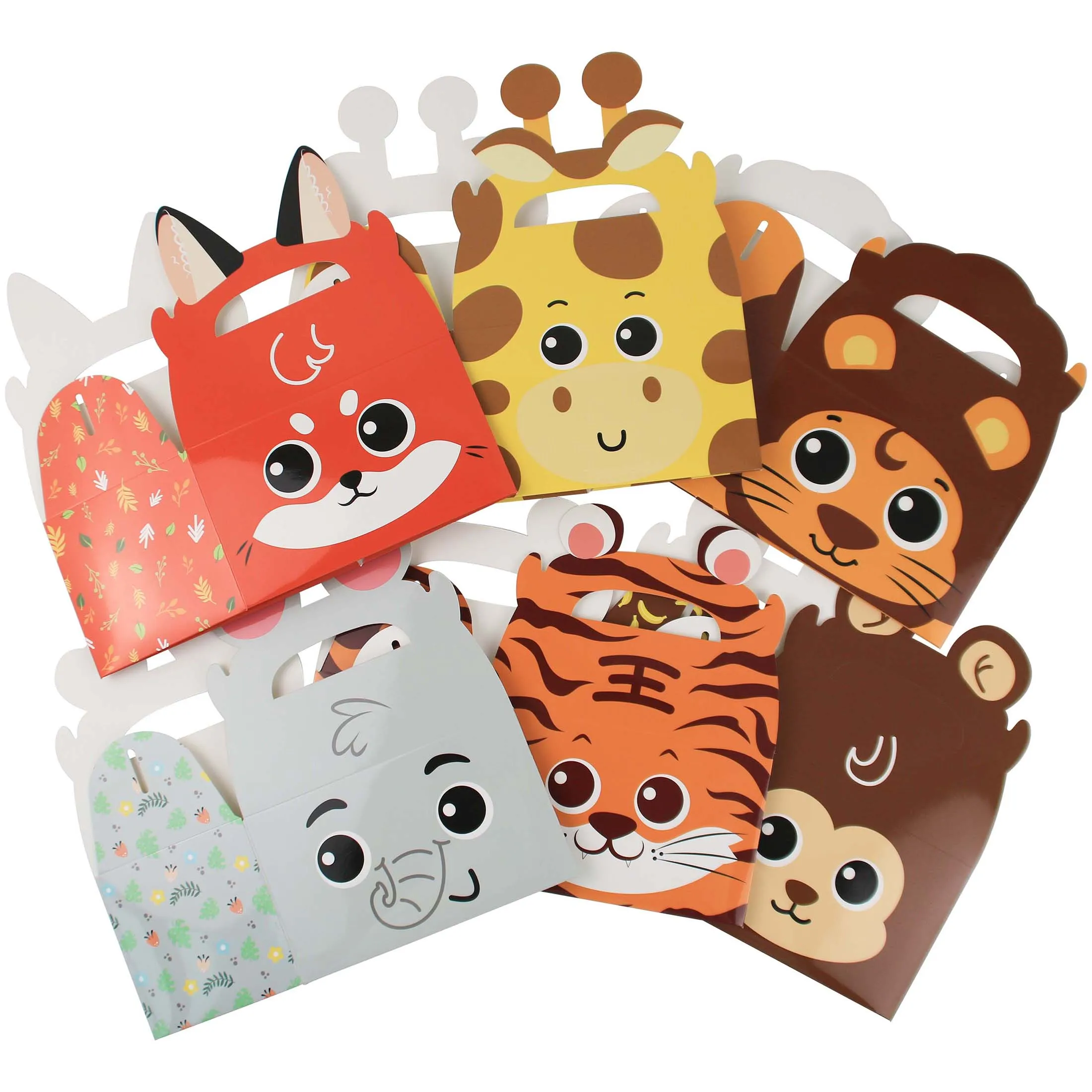 12/24PCS Safari Animal Party Favor Box Jungle Animal Treat bag Goodie Candy Gift Box for Kids Baby Shower Party Supplies