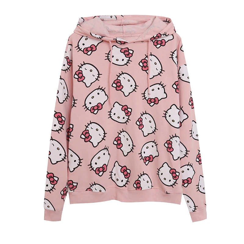 Cute Pink Cartoon Print Hello Kitty Hoodie Women\'s Loose Anime Hoodie Anime Hoodie hoodies women  winter clothes women