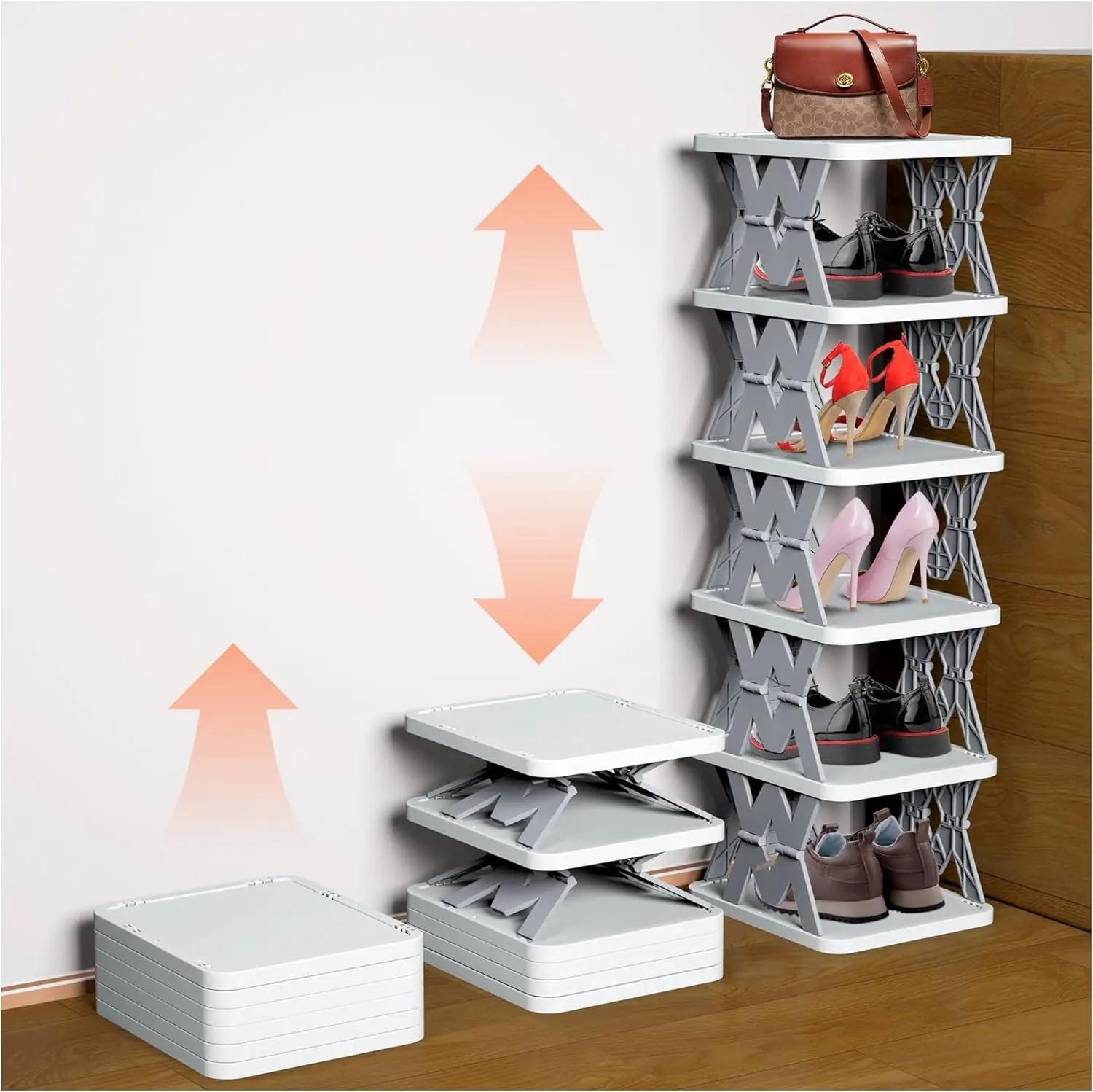 

Shoe Rack, 6 Tier Shoe Shelf Without Assembly, Narrow Small Shoe Storage Space Saving, Shoe Organizer for Closet, Front