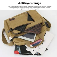 Men's Canvas Shoulder Bag Casual Crossbody Bag Daily Commuting Tote with Multiple Pockets Durable Lightweight School Travel Bag 4