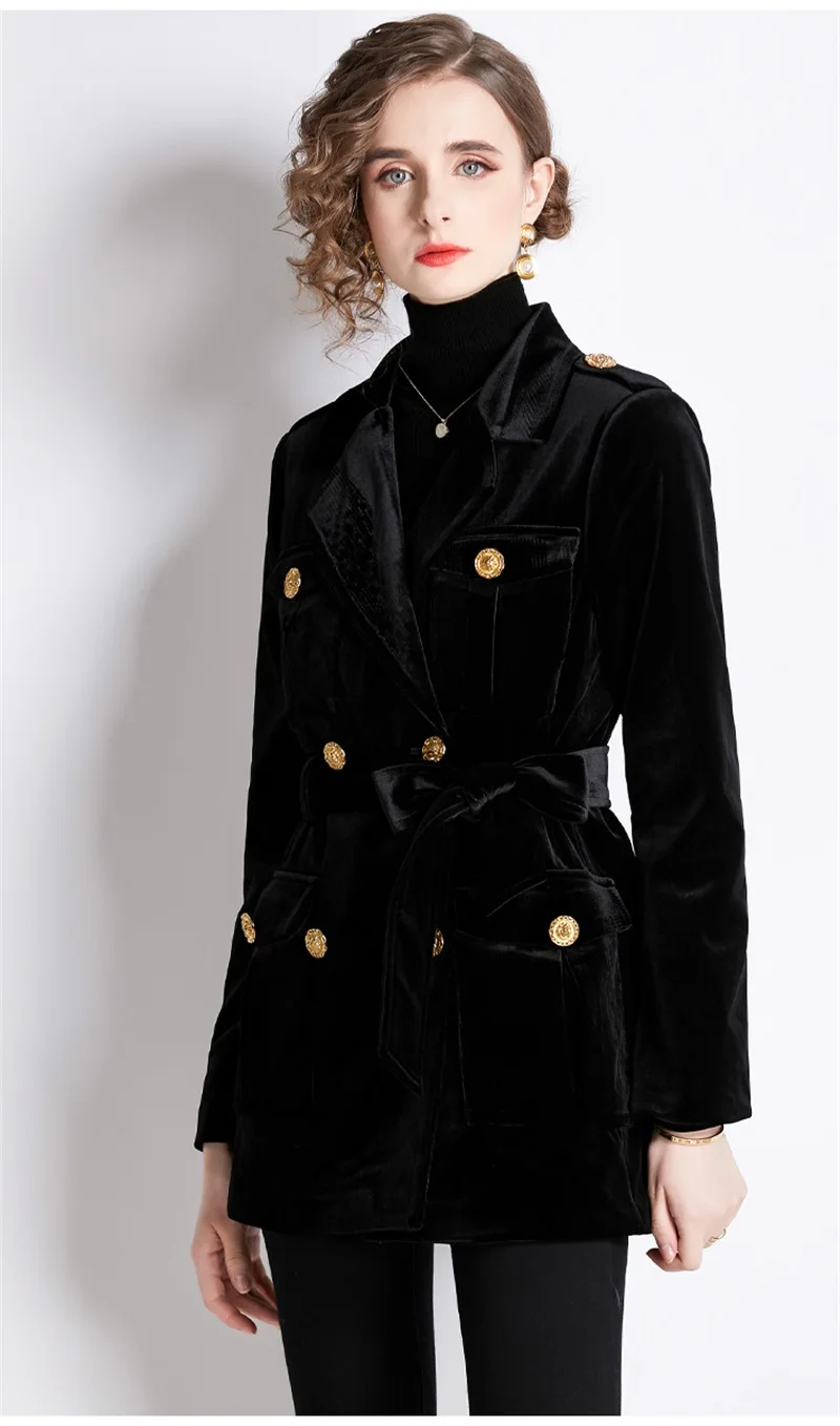 Duplo linha leão fivela longo trench coat feminino, diamante treliça ouro veludo tops, exclusivo slim manga longa windbreak, mais novo em estoque