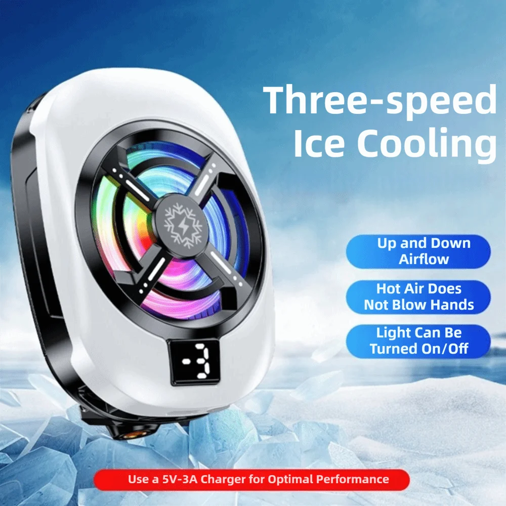Three Gear RGB Lights Semiconductor Phone Cooler Powerful Cooling Fan Universal Clip Mobile Cooling Fan Digital Display