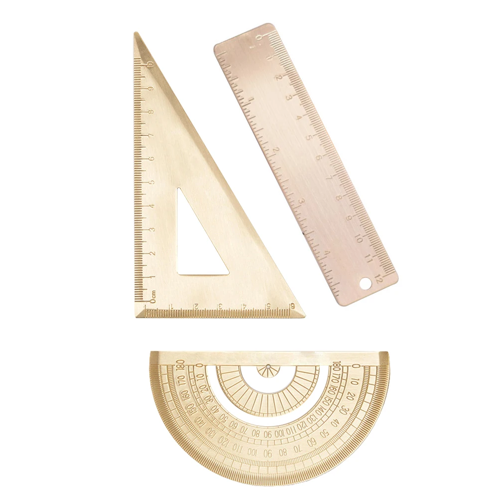 

Brass Ruler Sets Triangle Protractor Straightedge Drawing Measurement Tools Math Clear Scale Geometry Student Teacher