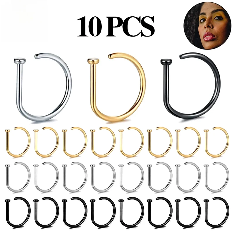 

10PCS ASTM F136 Titanium D Shape Fake Nose Piercing G23 20G Nose Ring Hoop Septum Rings Sexy Women Body Jewelry Nariz Stud