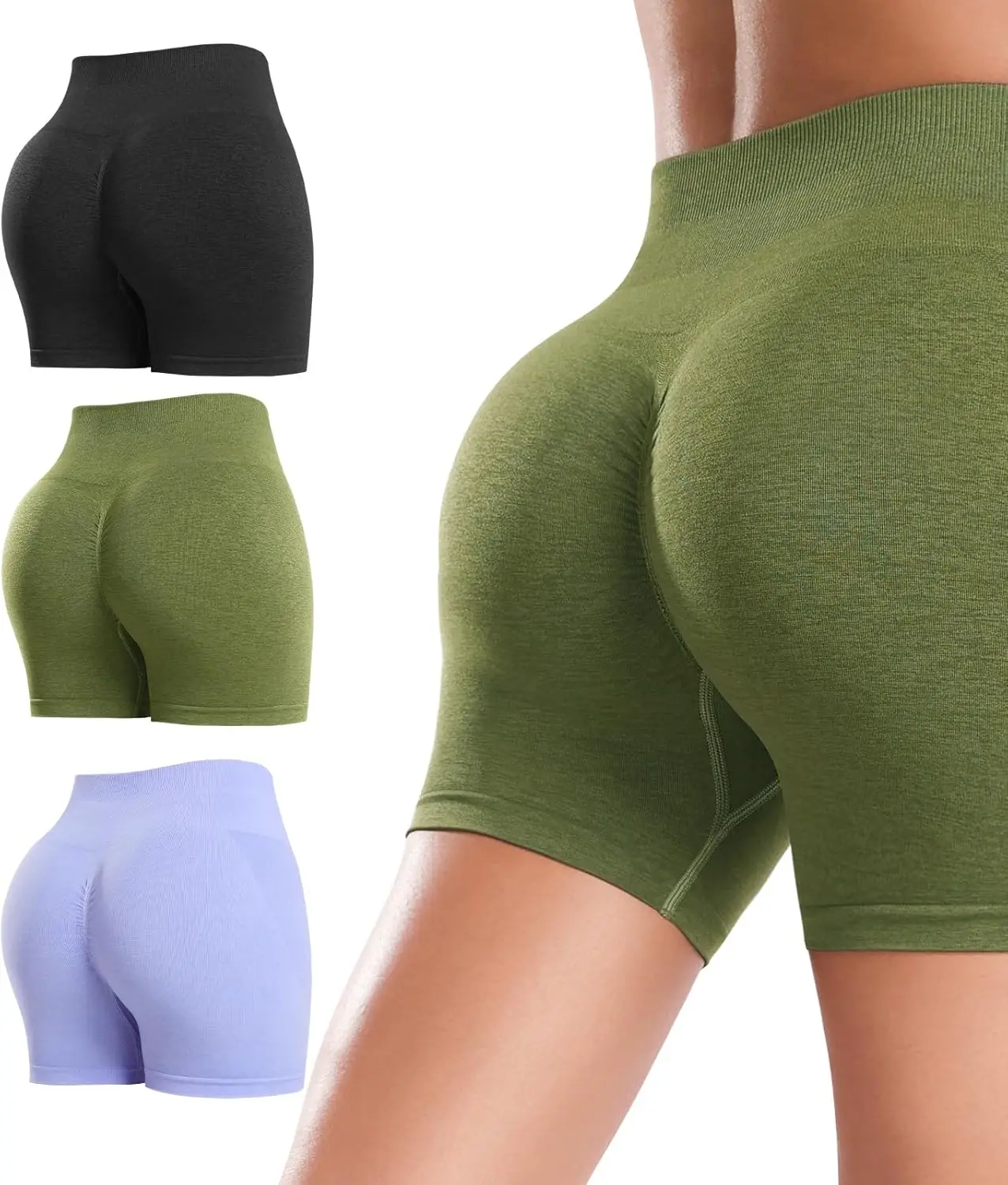 

YNNTHY 3 Piece Scrunch Butt Womens Workout Shorts Seamless Butt Lifting High Waisted Yoga Biker Shorts