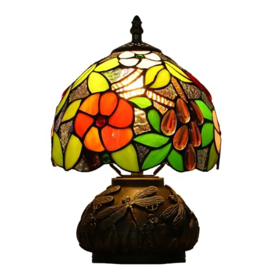 

Tiffany Style Small Table Lamp for Bedroom3 Color-temperatures Stained Glass Night Light Antique Nightstand Bedside Lamps Livin