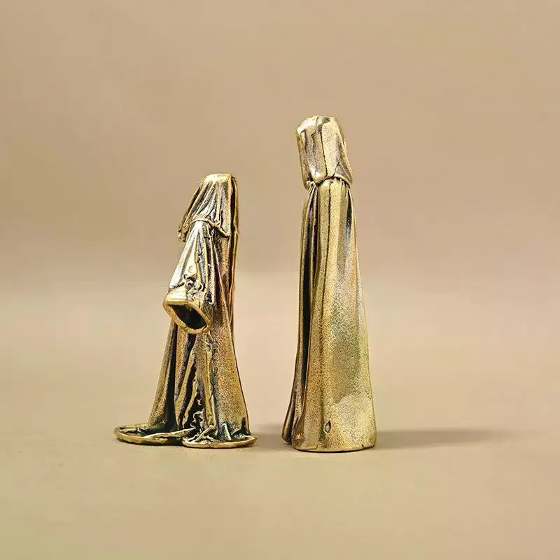 Grim Reaper Small Statue Brass Faceless Men Hooded Robe Figurines Retro Metal Home Office Desktop Decorations Ornaments Gifts
