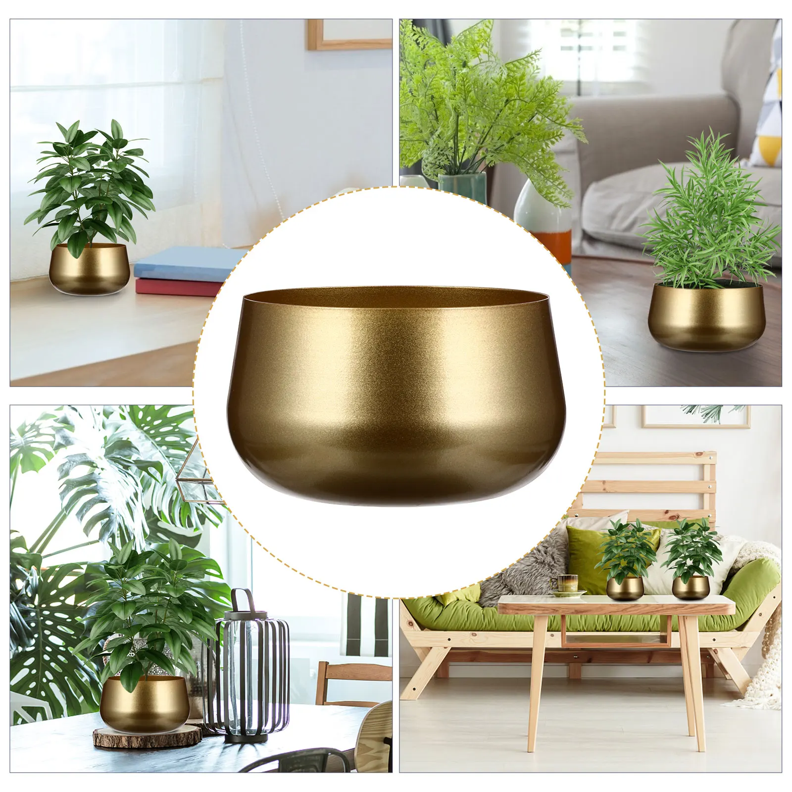 Wrought Iron Vase Flower Pot Planting Pots Indoor Bonsai Standing Planter Golden Container Decorative