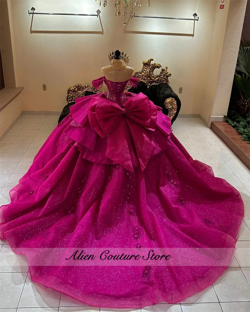 Vestido para quinceañeras morado brillante, vestido De baile con lazo y apliques De cuentas, vestido De fiesta De cumpleaños, Vestidos De 15 Años personalizados, 2025