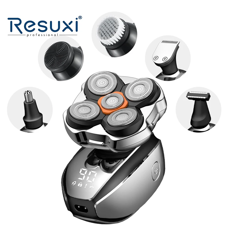 

Resuxi LK-5610 Обновленная 5D электрическая роторная бритва для коммерческого водонепроницаемого IPX6 с магнитным лезвием, перезаряжаемая бритва с ЖК-дисплеем