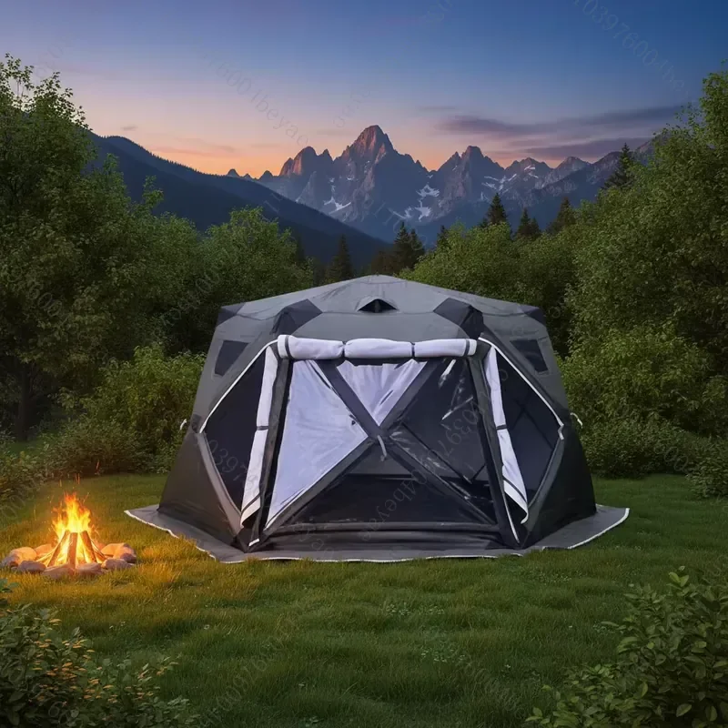 New hexagonal winter Oxford cloth portable simple tent with transparent ventilation windows, suitable for ice fishing