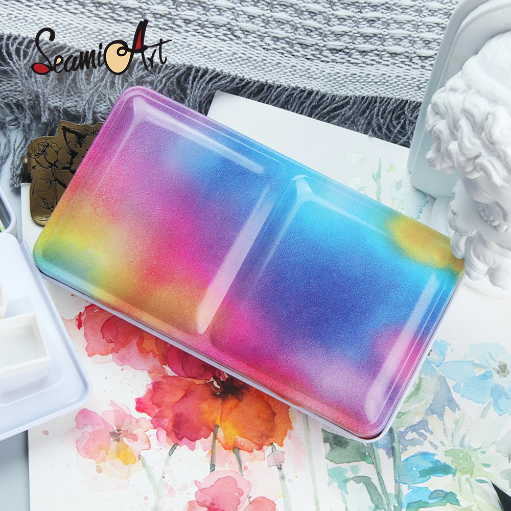 SeamiArt 1pc Empty Flat Metal Painting Box Classic Folding Iron Case for Watercolor Paint Subpackage Art Supplies