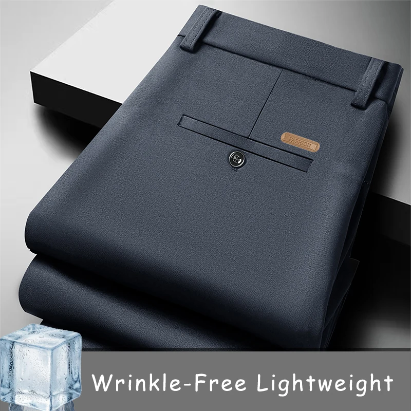 

Men's Smart Casual Dress Pants Business Office Stretch Pants Summer Spring Lightweight Trousers Navy Blue Elastic Pants