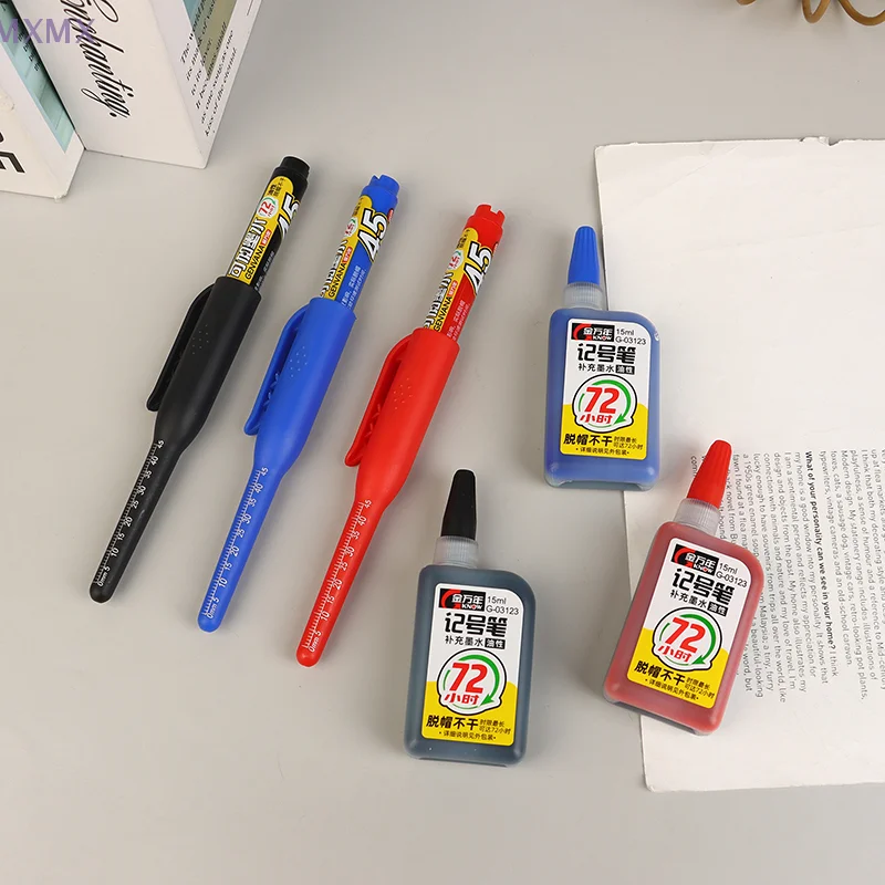 

45 мм черные/синие/красные чернила, маркер для глубоких отверстий, водостойкий маркер с длинным наконечником, многоразовые чернила для измерения деревообрабатывающих ручных инструментов