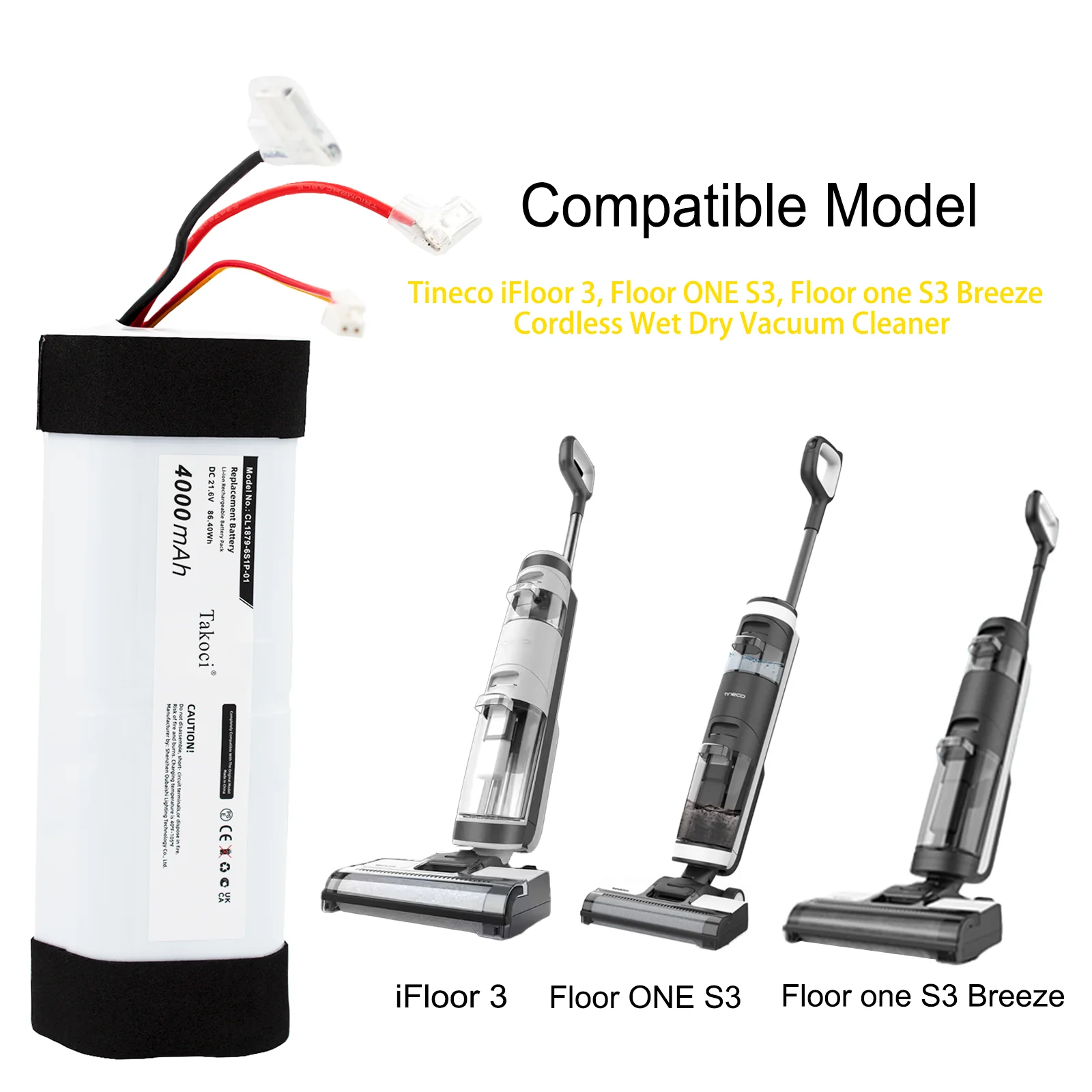 Replacement Battery for Tineco  Floor 2.0Slim, Floor one 1.0, Floor One S3-01, FM25-01, FM26-01, FW25M-01, FW26M-02, FW700CN