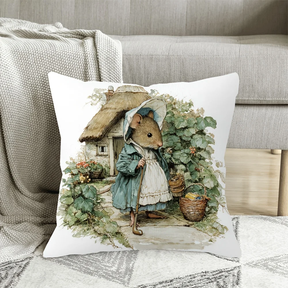 1pc Vintage Countryside Peter Rabbit Style Mouse Throw Pillow Cover Cute Cottagecore Home Decor Cushion Case