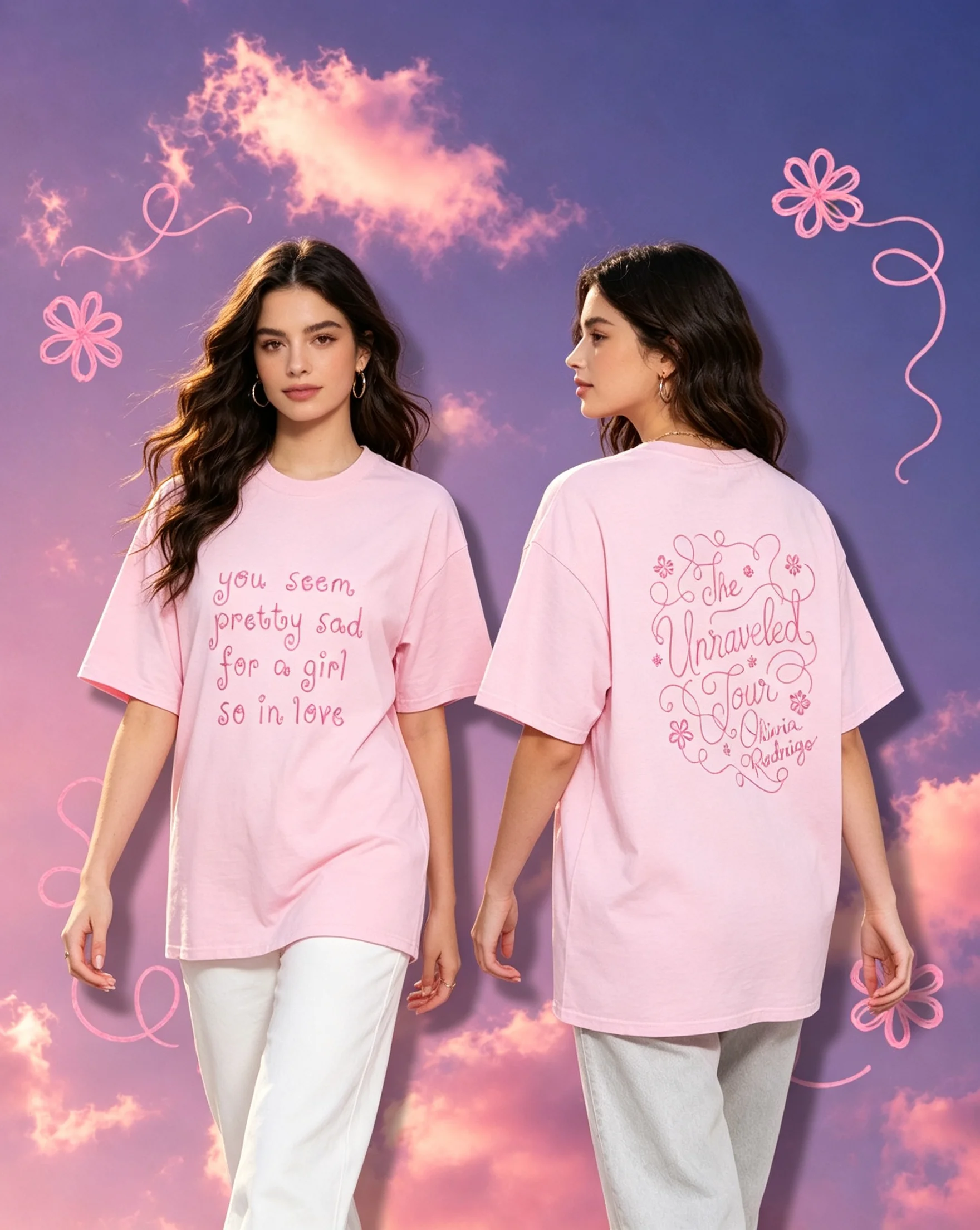 Vintage Y2K Aesthetic Women Oversized Tee Hand Drawn Floral Vine Back Print Short Sleeve Casual Streetwear