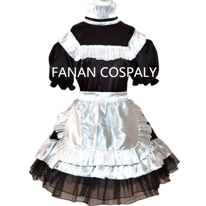 Customized Adult Giant Baby Sexy Girl Black and White Color Matching Thin Satin Face Girly Short Sleeved Dress Maid Role-playing