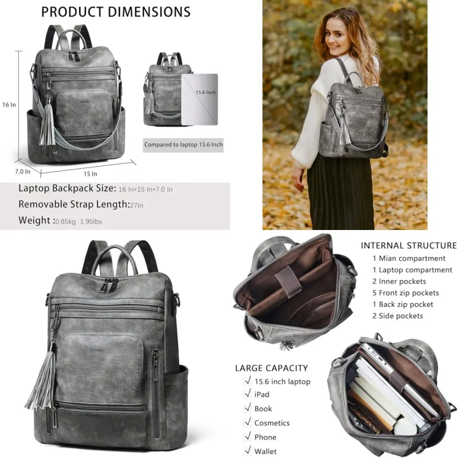

Vegan Leather Laptop Backpack for Women 15.6 inch Work Backpack Fashion Travel Backpack Purse for Travel College Work