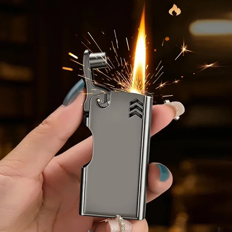 New Metal Windproof Kerosine Lighter, Auto Eject Mechanical Armor, Retro One-Click Ignition, Ultra-Thin for Men, Gift Available