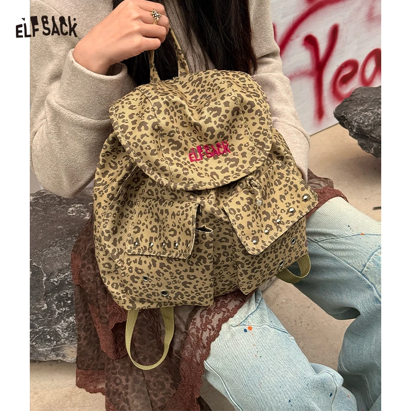 

ELFSACK Leopard Print Large Capacity Backpack Summer Backpack Lightweight School Bag for Women