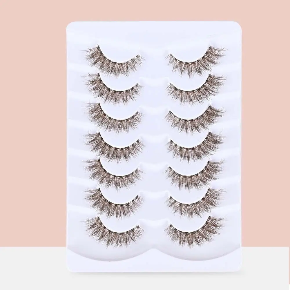7 Pairs Simulation Eye Eyelashes Lash Strips Lashes Extension Cat Eye Faux Mink Lashes Reusable Fluffy Brown False Lashes