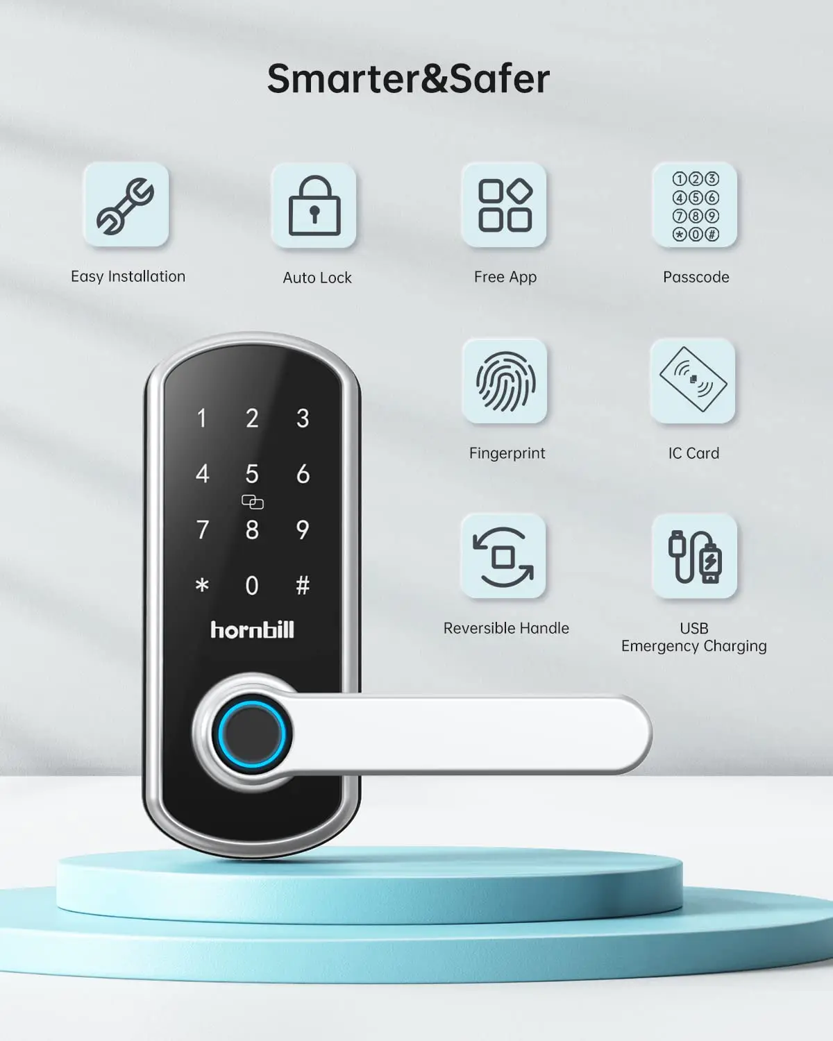 Hornbill Fingerprint Smart Door Lock Biometric Electric Digital Password Locks Keyless Entry Door Handle Security For Home Safe