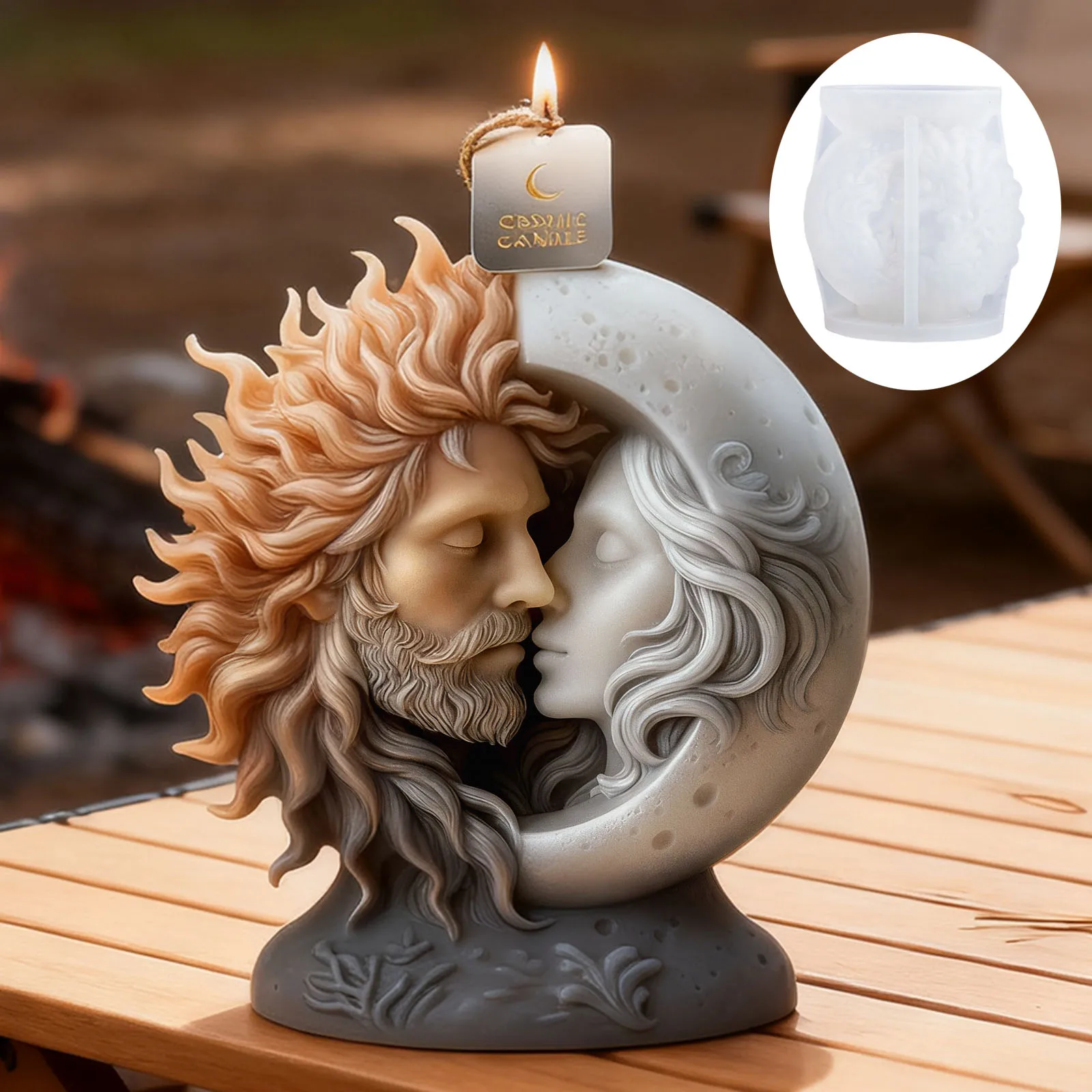 The romantic sun and moon embracing candle mold is exquisitely crafted and makes an elegant choice for Valentine's Day gifts and