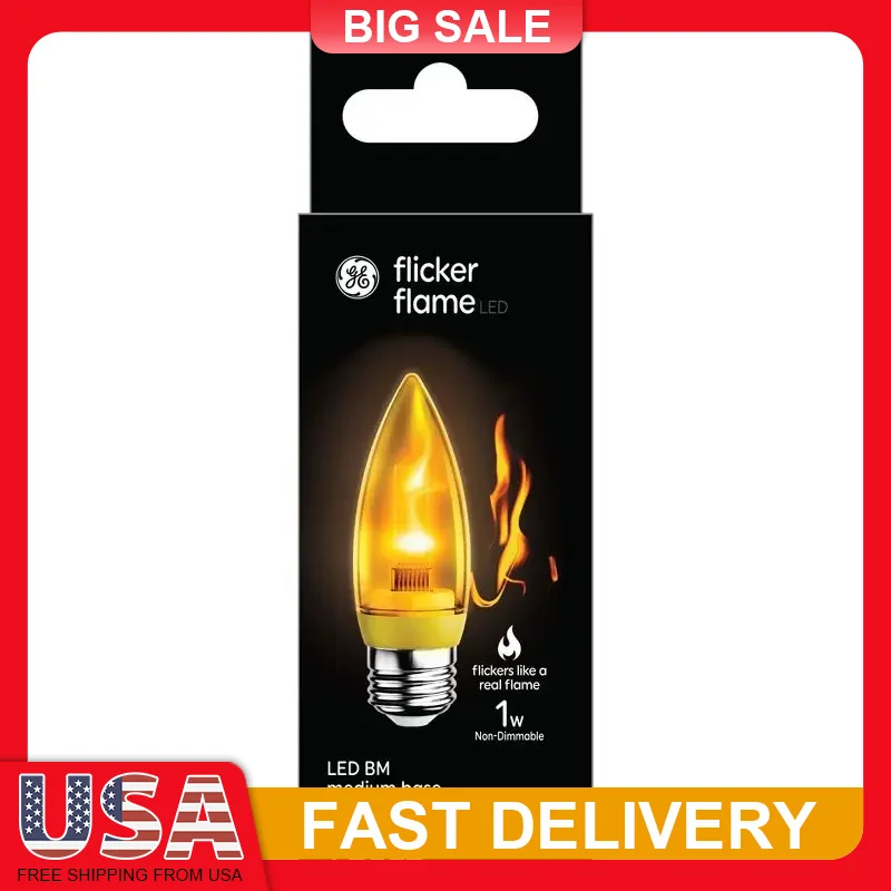 

Flicker Flame LED Bulb B11 Shape 1W E26 Base Amber Candlelight Effect 1600K Decorative Lighting for Chandelier Halloween Party