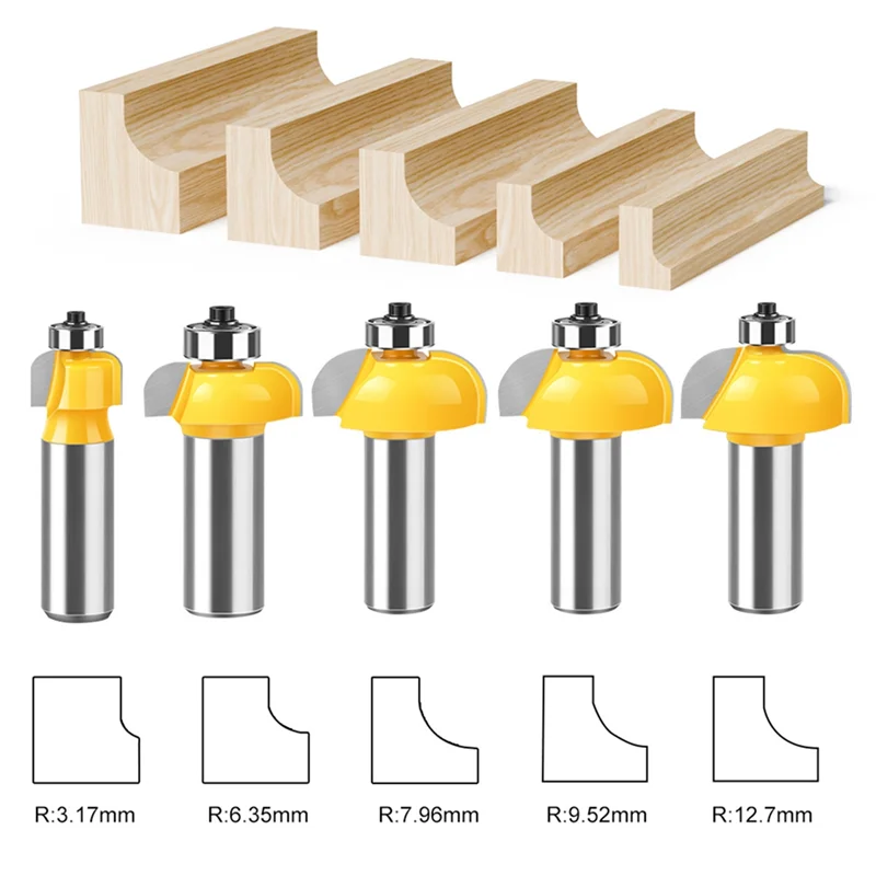 5Pcs High Quality Cove Bit With Bearing 12.7Mm 1/2" Shank Dovetail Router Bit Cutter Wood Working-AT64