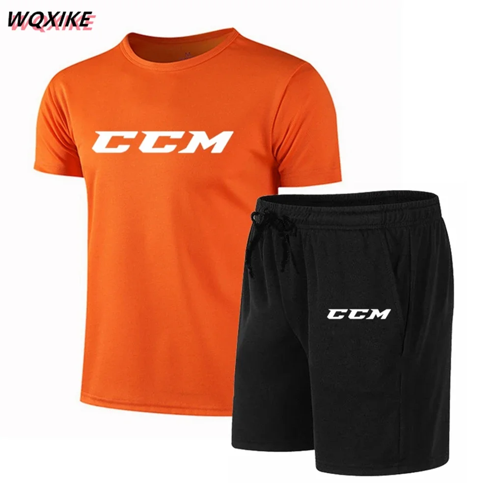 Summer Men's Fitness Fashion Men's Casual Sportswear Suit Quick Drying Sports Suit CCM Short Sleeve T-Shirt + Shorts 2 Piece Set