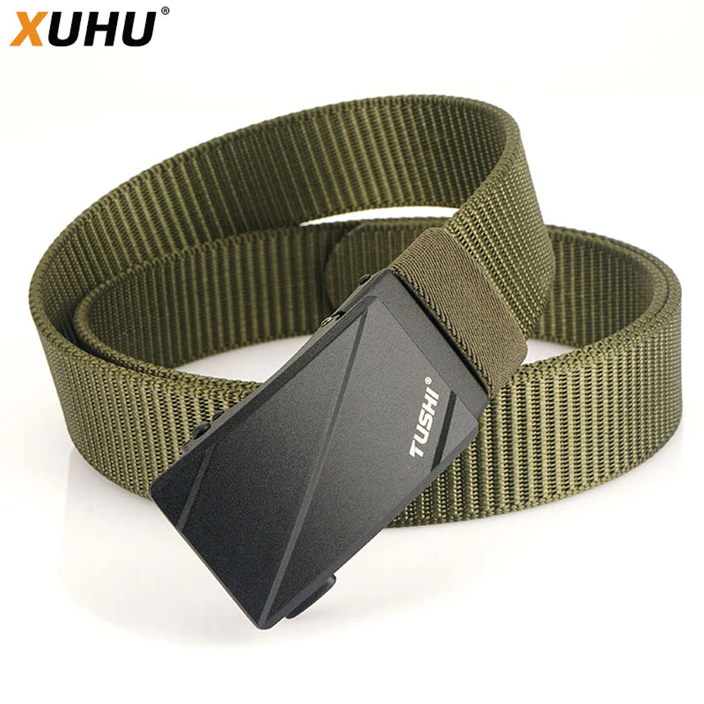 

XUHU New Men's Belt Quick Unlock Casual Belt Alloy Automatic buckle Nylon Belt Weave Breathable Mountaineering Tactical Belt