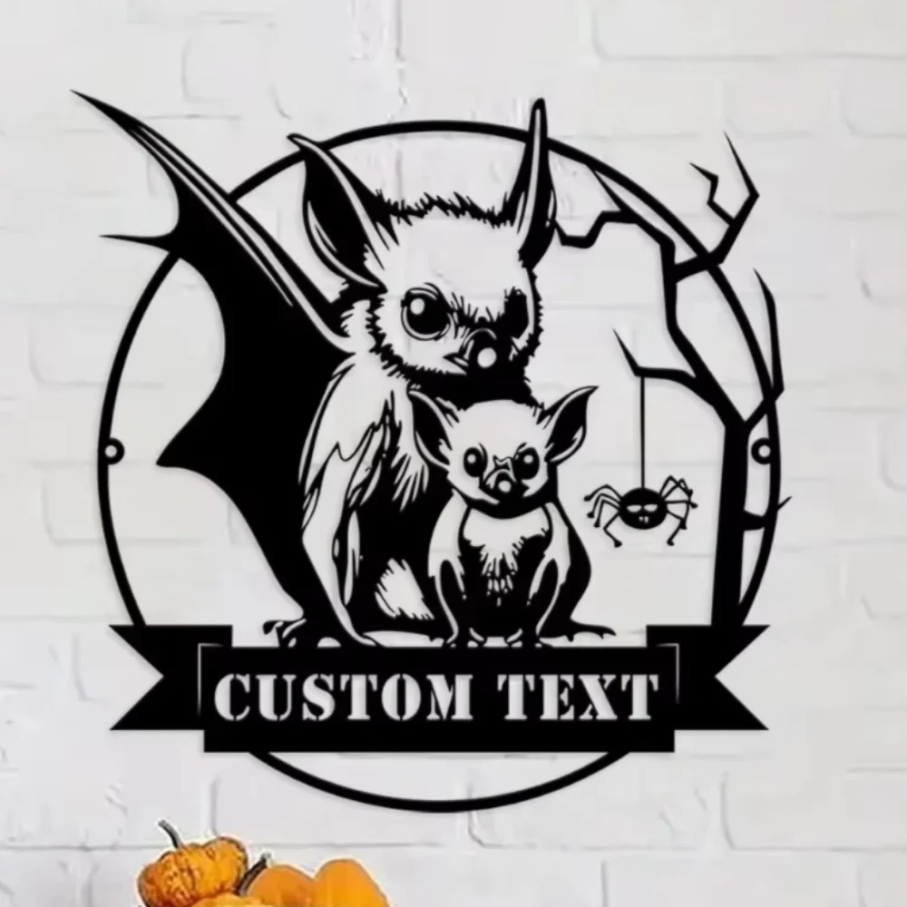 

Personalized Mom and Child Bat Metal Wall Art Halloween Themed Decor Horror Bird Perfect for Family, Adds Halloween Flair